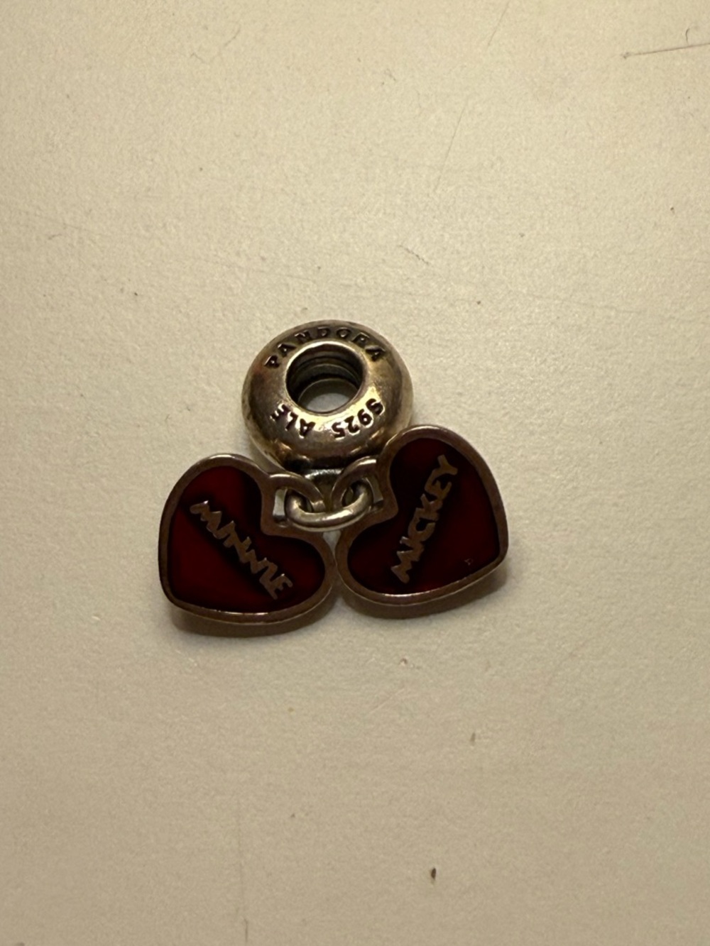 Pandora Red Minnie & Mickey Double Heart Dangle Charm